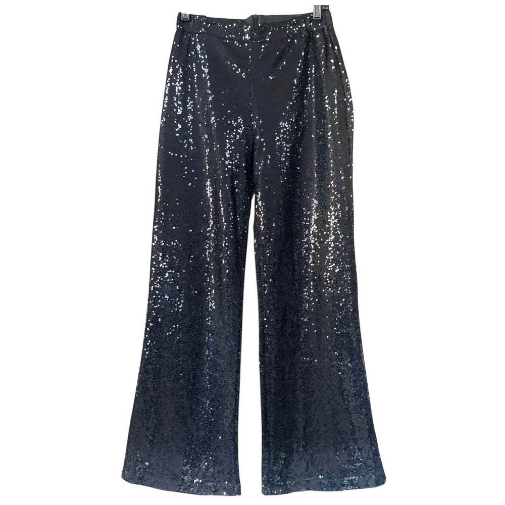 Black Sequin Wide-Leg Pants
